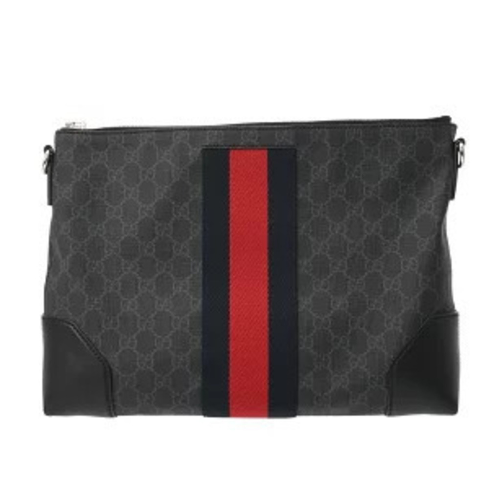 Gucci GG Supreme Shoulder Bag Gray Black Leather